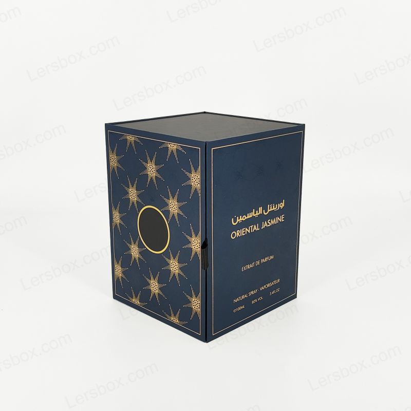 Scatola di profumo rigida di lusso con logo in foglio dorato personalizzato e elegante vassoio EVA HP002