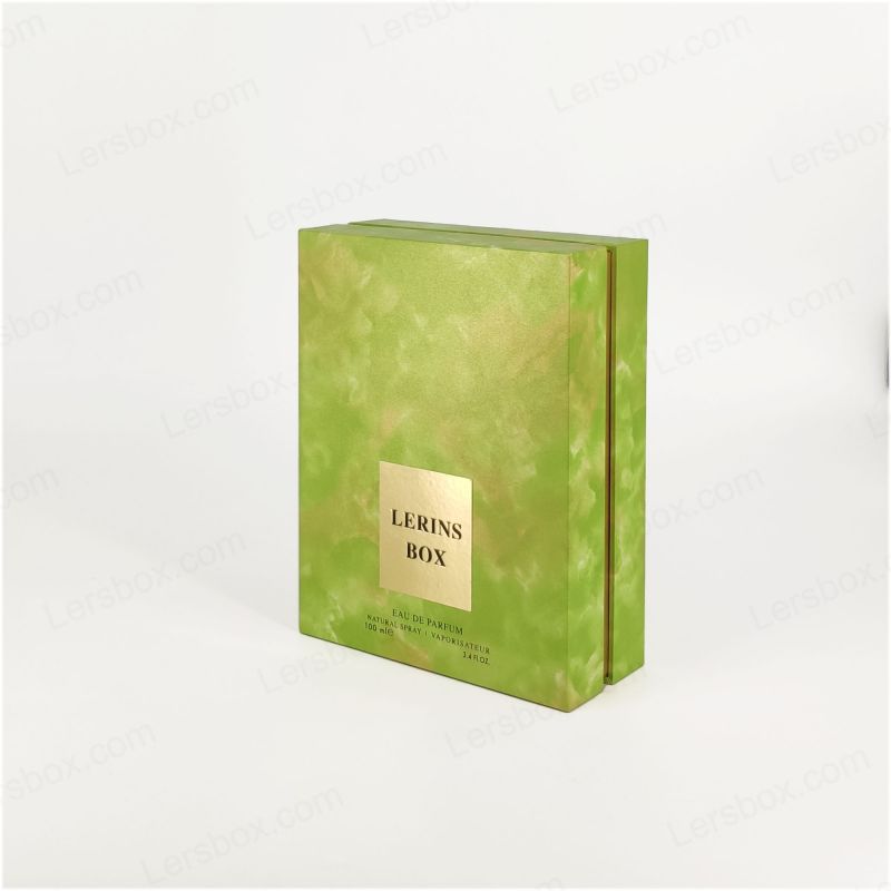 Elegante scatola del profumo in lamina d'oro con vassoio EVA per display di fragranze e base di coperchio rigida HP020