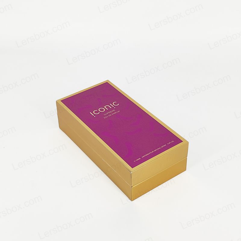 Elegante scatola per profumi timbrati in foglio d'oro con vassoio EVA e design rigido artigianale HP014