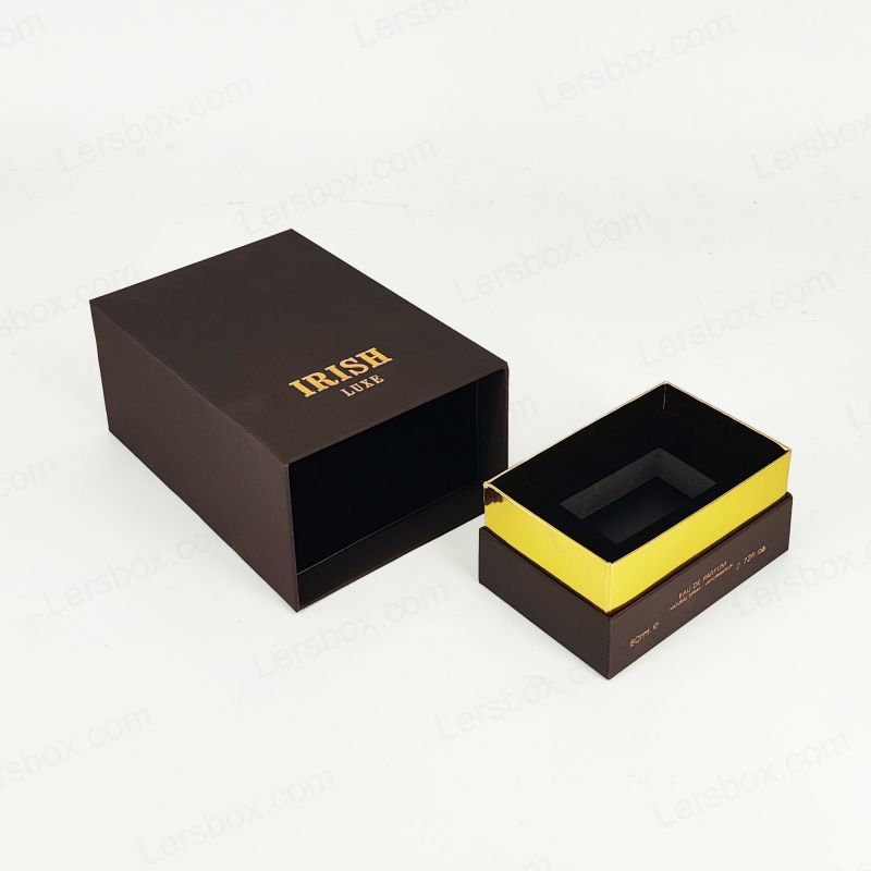 Sofisticata scatola per profumi con foglio dorato personalizzato e schiuma Eva per display di fragranze sicuro HP028