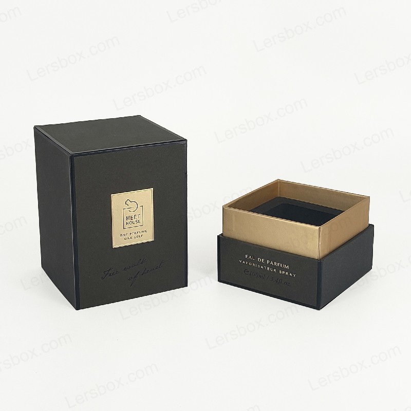 Box per profumi in foglio d'oro con coperchio rigido, base e vassoio di schiuma Eva per display lussuoso HP034
