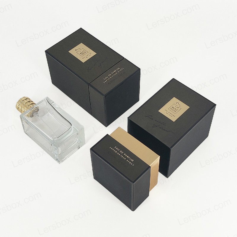 Box per profumi in foglio d'oro con coperchio rigido, base e vassoio di schiuma Eva per display lussuoso HP034
