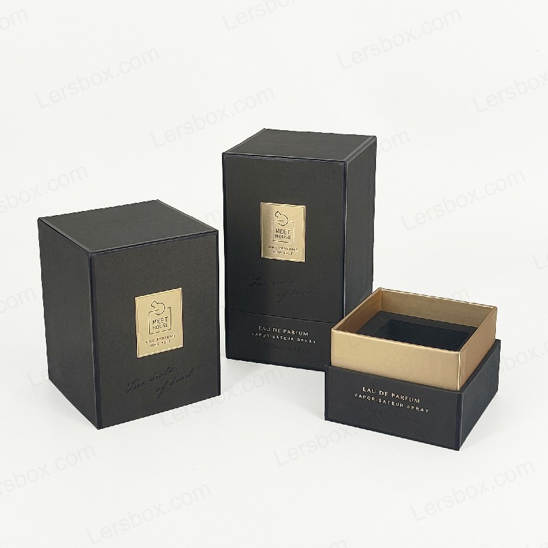 Box per profumi in foglio d'oro con coperchio rigido, base e vassoio di schiuma Eva per display lussuoso HP034